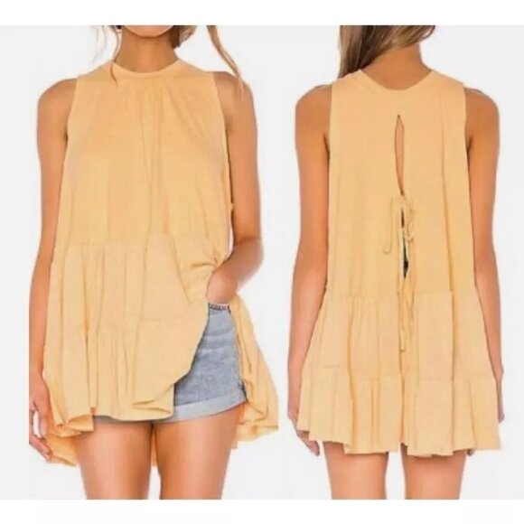 Free‎ People Women's XS Right On Time Tiered Tunic Light Orange Oversized Boho - Picture 1 of 9